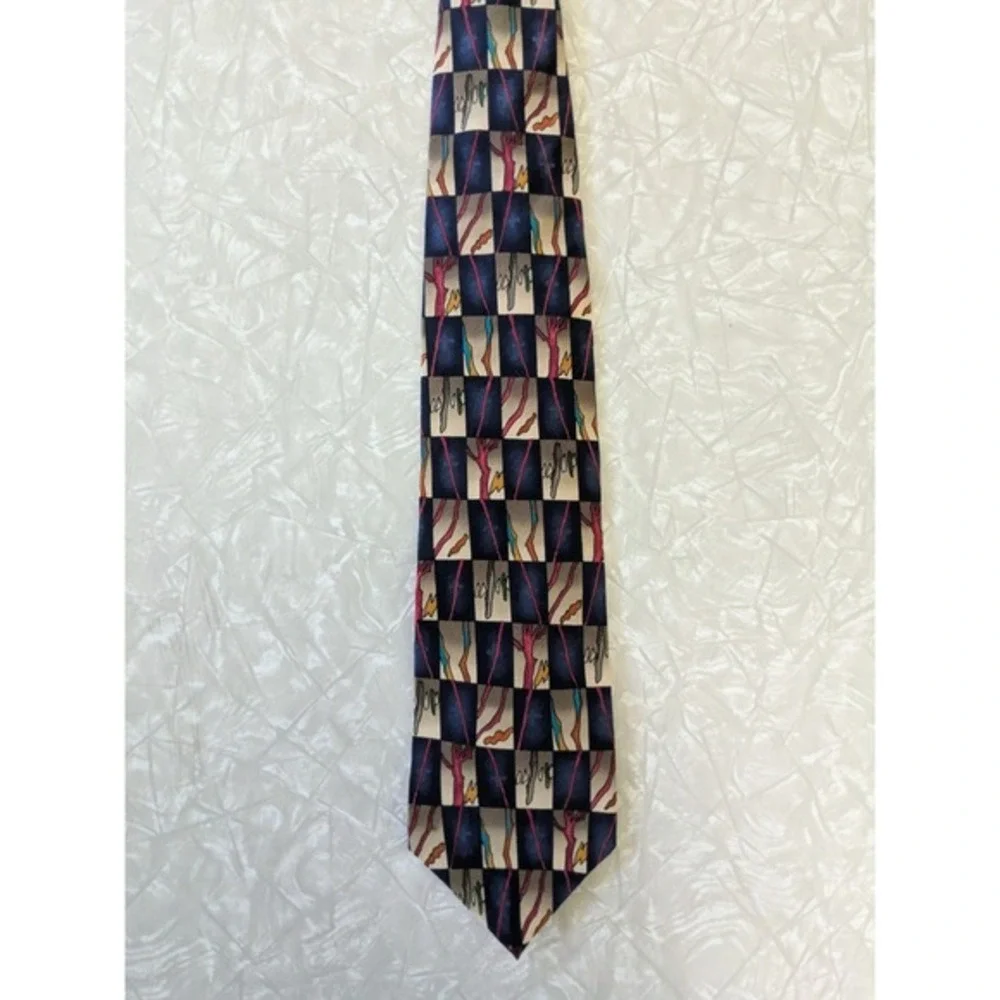J. Garcia Silk Necktie Grateful Dead Abstract Checkerboard Navy 58